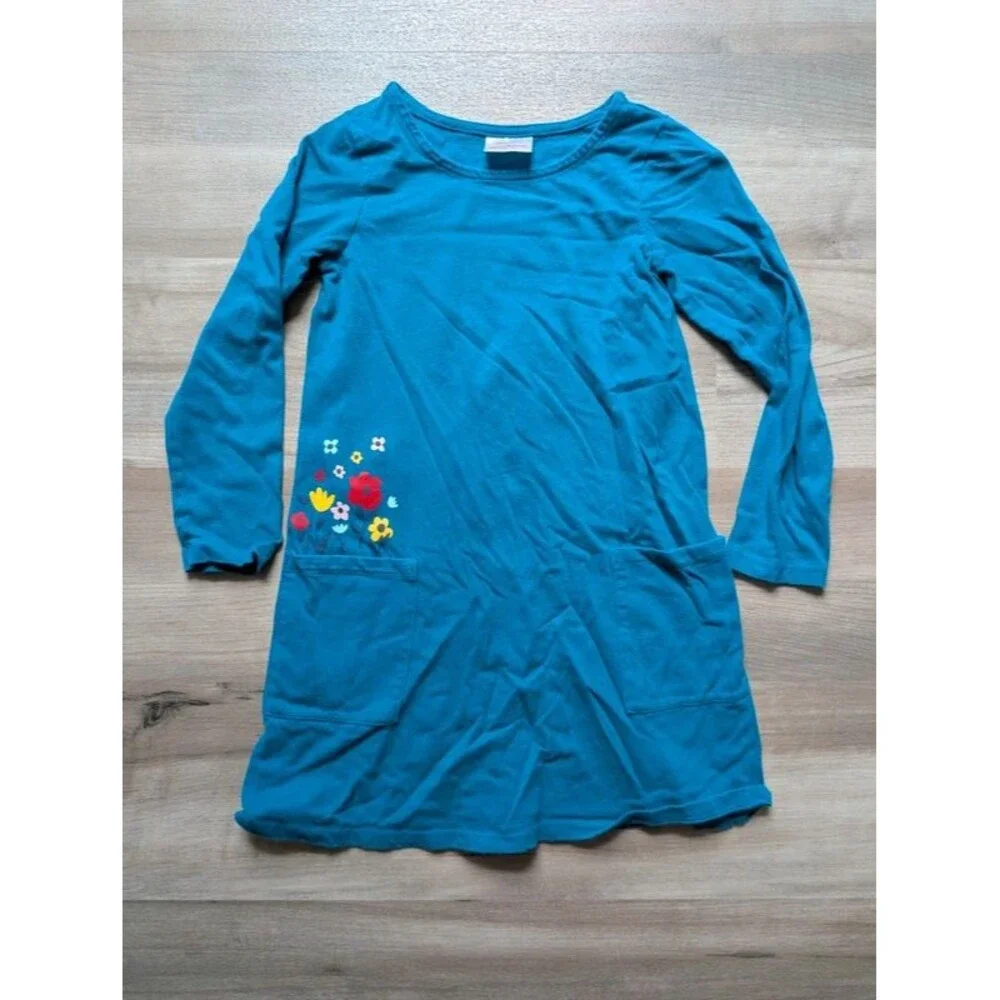 Hanna Andersson Blue Flower Pocket Dress Long Sleeve, 6-7Y (U1)